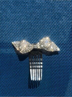 VINTAGE Crystal Bow Hair Fork - Silver Rhinestone Accent